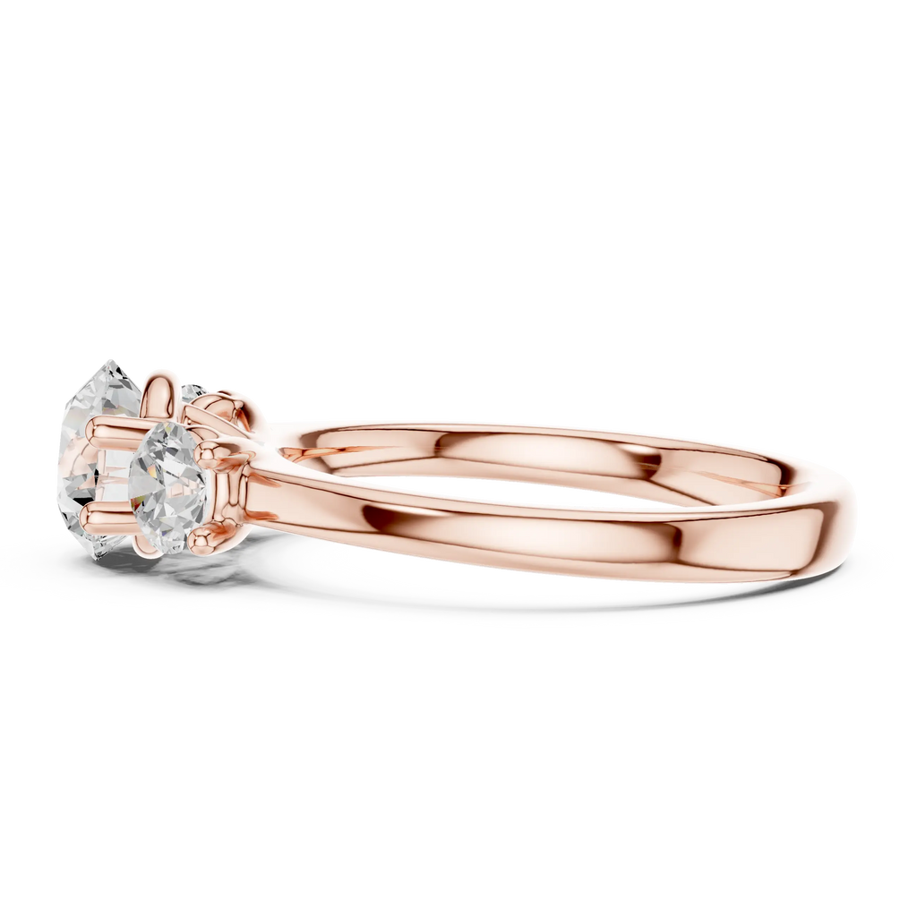 Three-Stone Round Moissanite Diamond Engagement Ring in 10k Rose Gold
