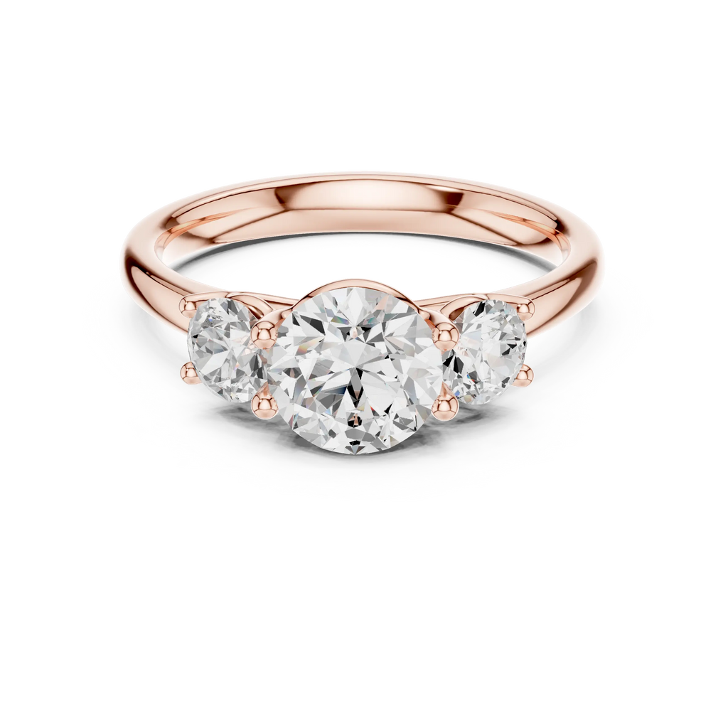 Three-Stone Round Moissanite Diamond Engagement Ring in 10k Rose Gold