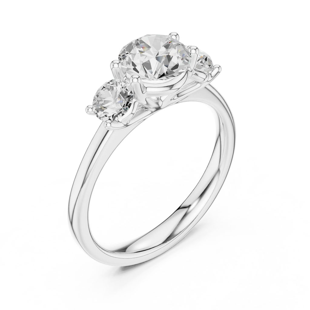 Three-Stone Round Moissanite Diamond Engagement Ring in 10k Rose Gold