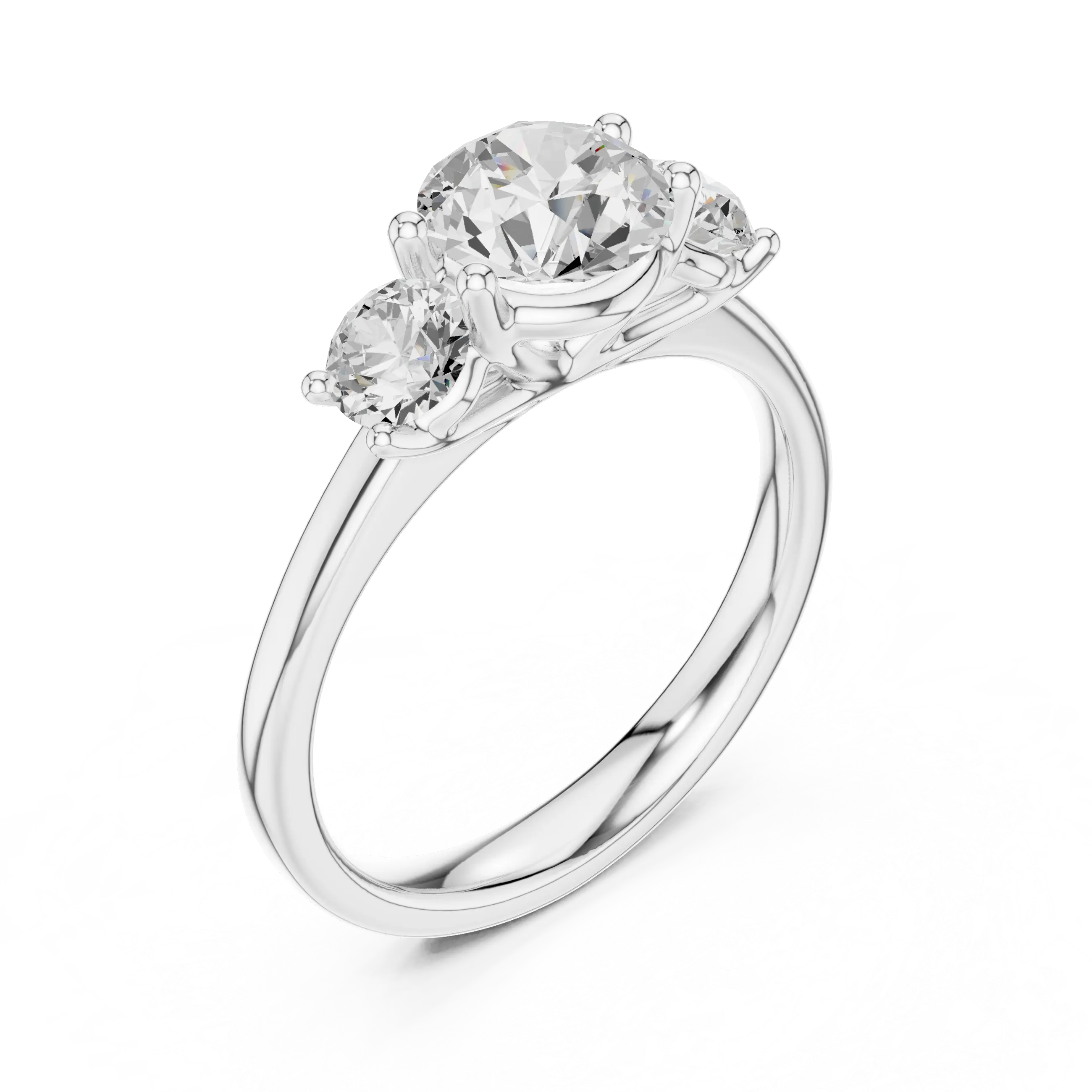 Three-Stone Round Moissanite Diamond Engagement Ring in 10k Rose Gold