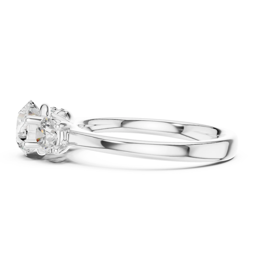 Three-Stone Round Moissanite Diamond Engagement Ring in 10k Rose Gold