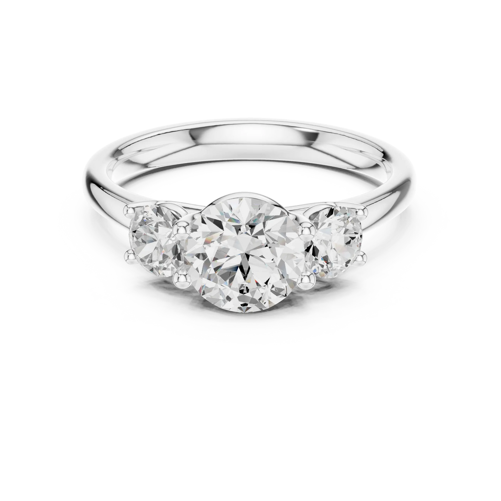 Three-Stone Round Moissanite Diamond Engagement Ring in 10k Rose Gold