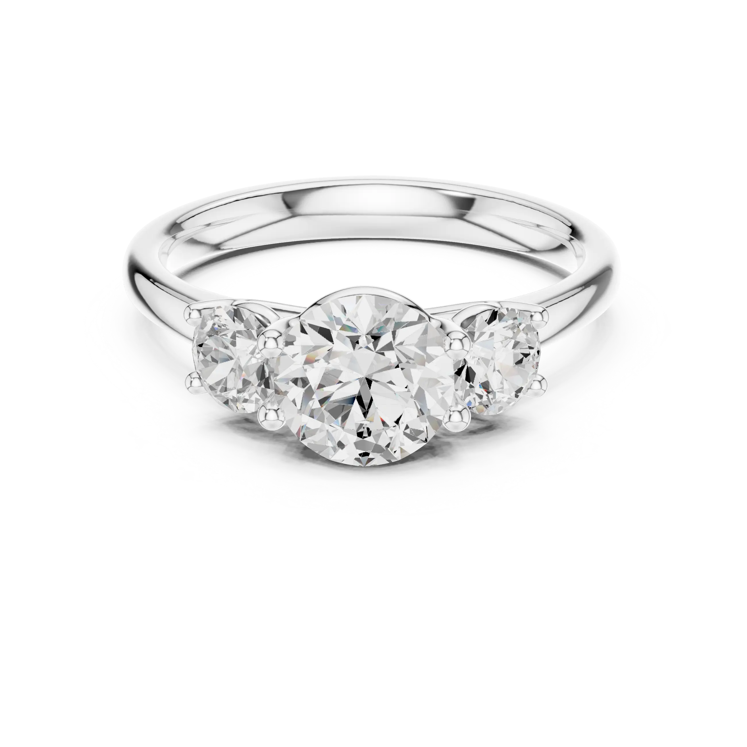 Three-Stone Round Moissanite Diamond Engagement Ring in 10k Rose Gold