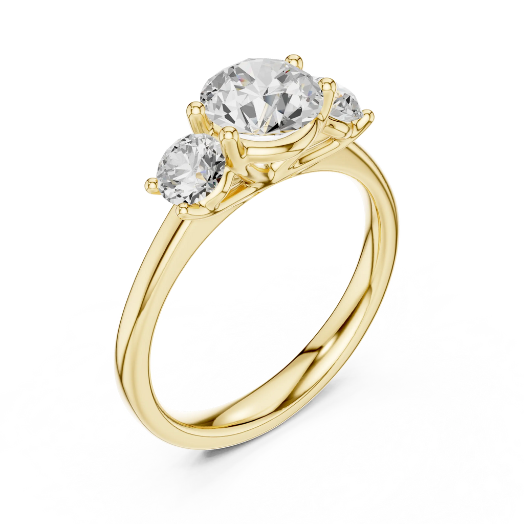 Three-Stone Round Moissanite Diamond Engagement Ring in 10k Rose Gold