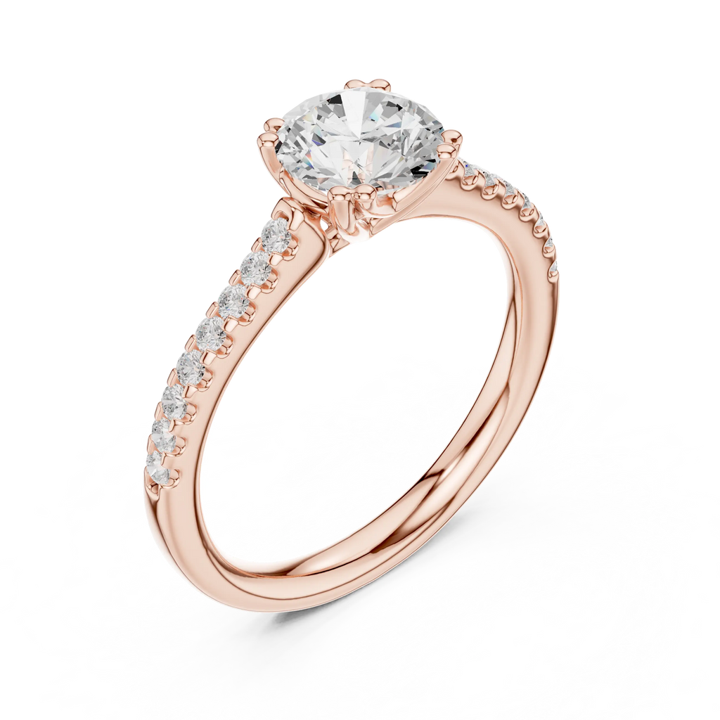 Round Moissanite Diamond Pavé Engagement Ring in 10k White Gold