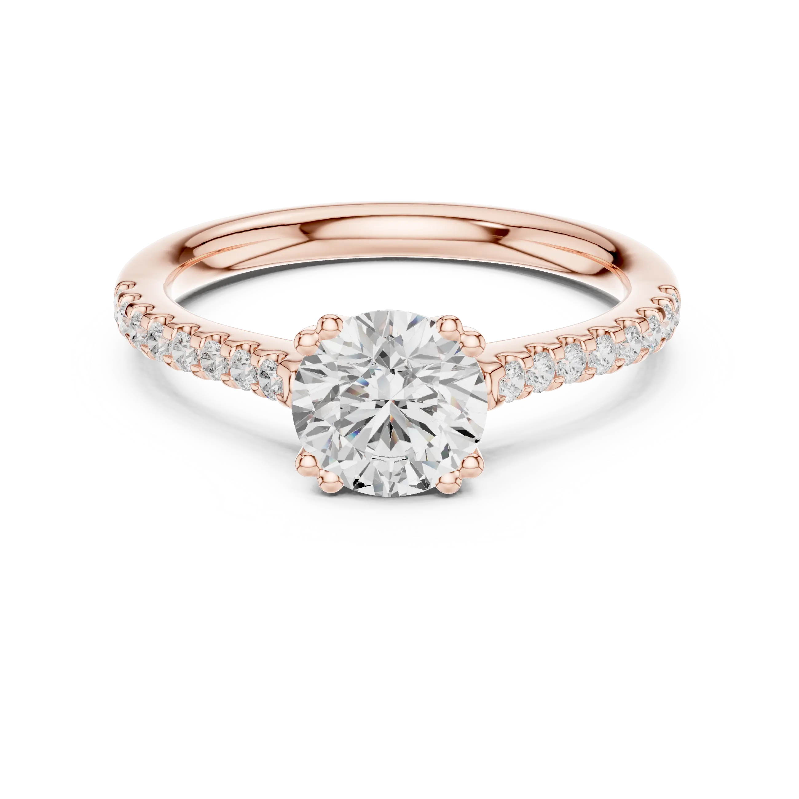 Round Moissanite Diamond Pavé Engagement Ring in 10k White Gold