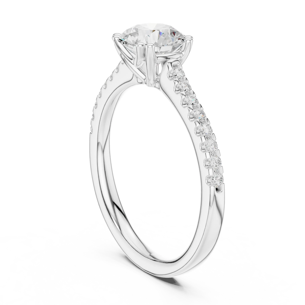 Round Moissanite Diamond Pavé Engagement Ring in 10k White Gold