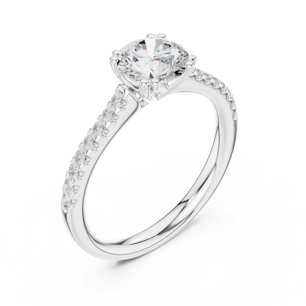 Round Moissanite Diamond Pavé Engagement Ring in 10k White Gold