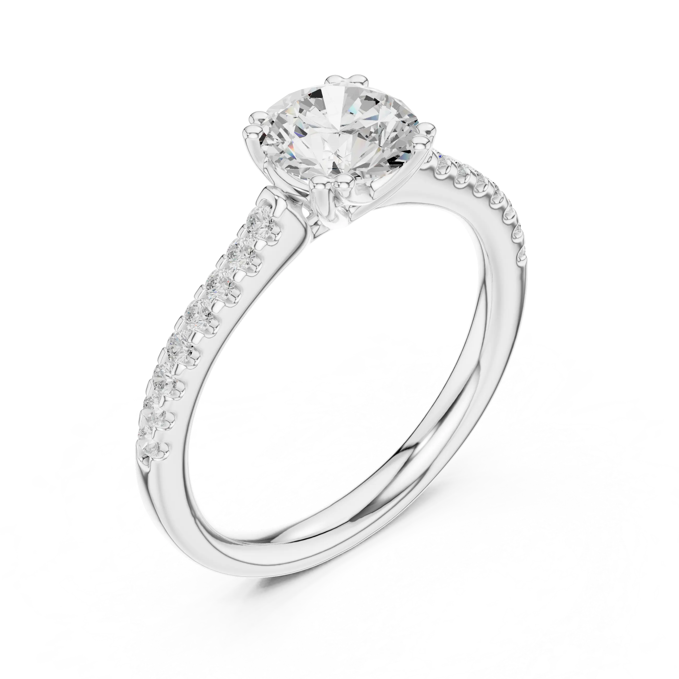 Round Moissanite Diamond Pavé Engagement Ring in 10k White Gold