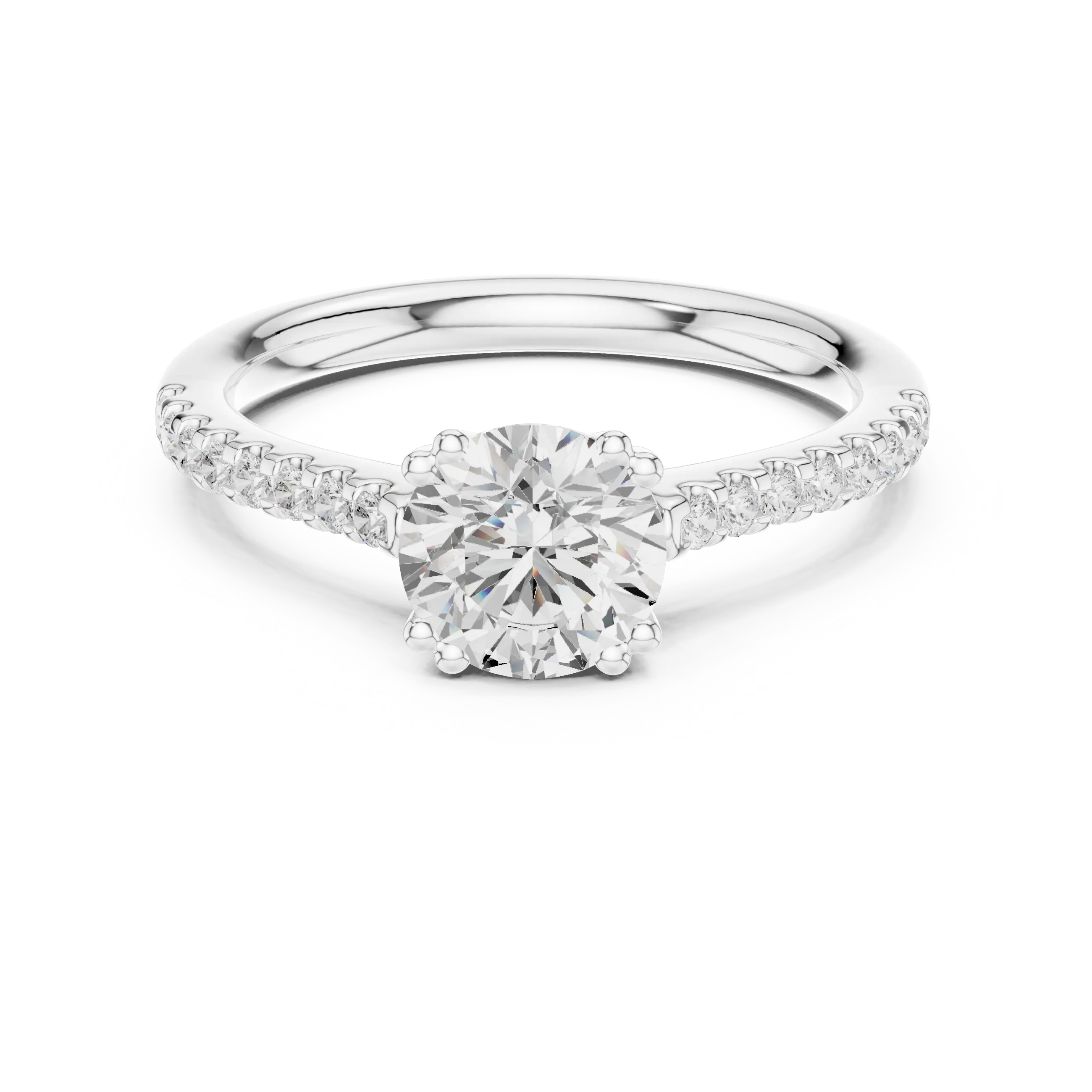 Round Moissanite Diamond Pavé Engagement Ring in 10k White Gold