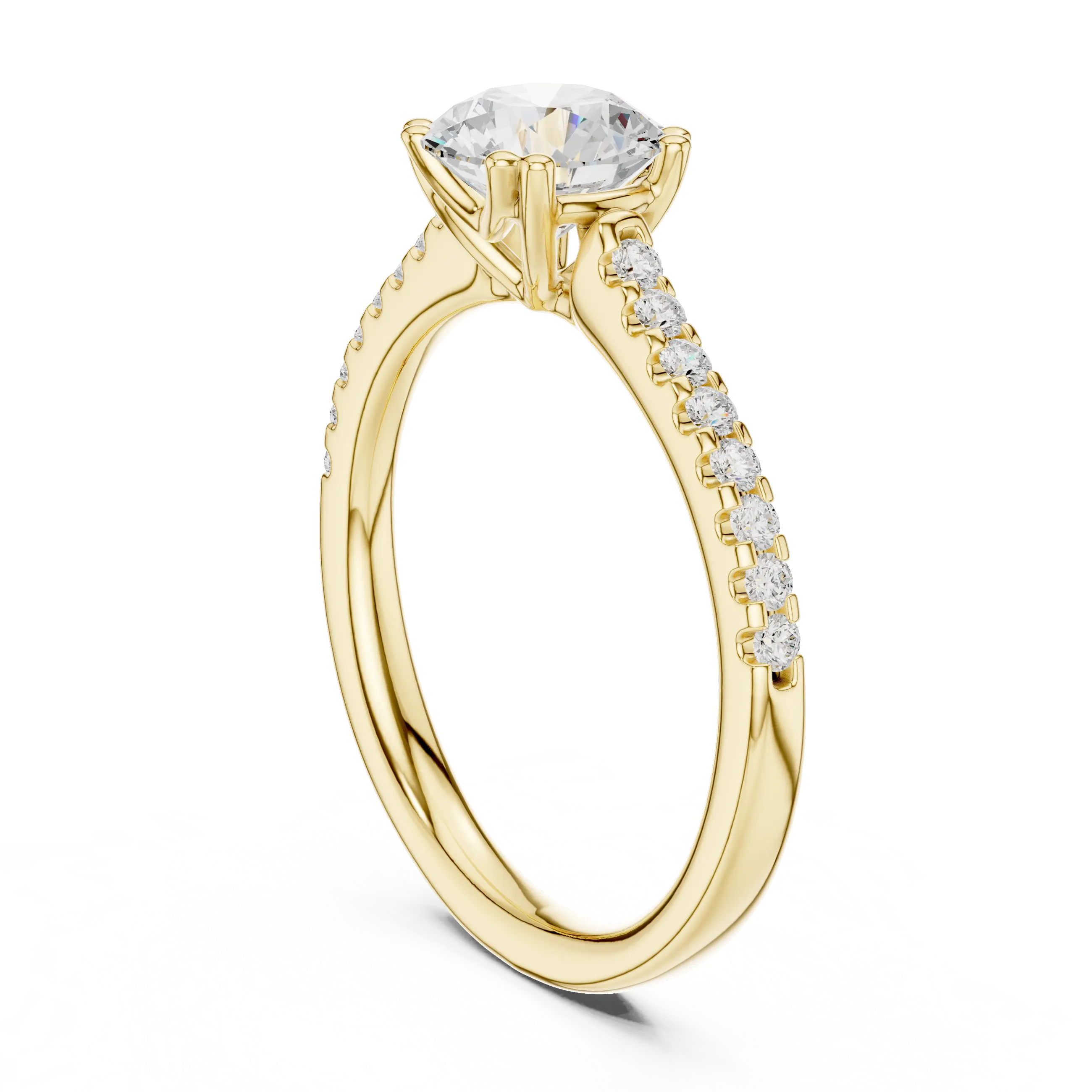 Round Moissanite Diamond Pavé Engagement Ring in 10k White Gold