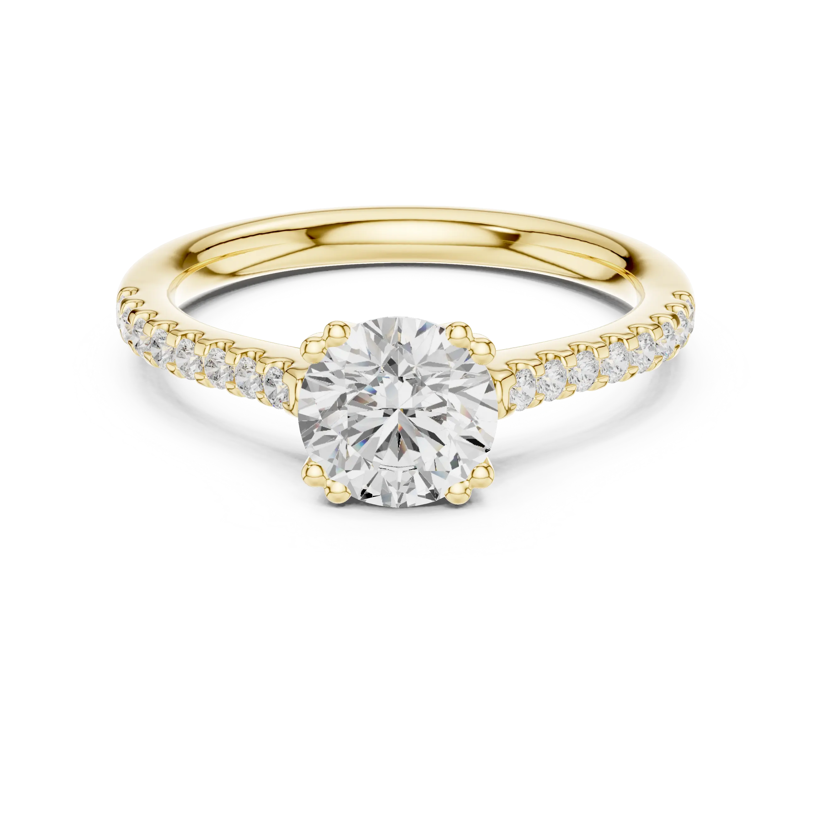 Round Moissanite Diamond Pavé Engagement Ring in 10k White Gold