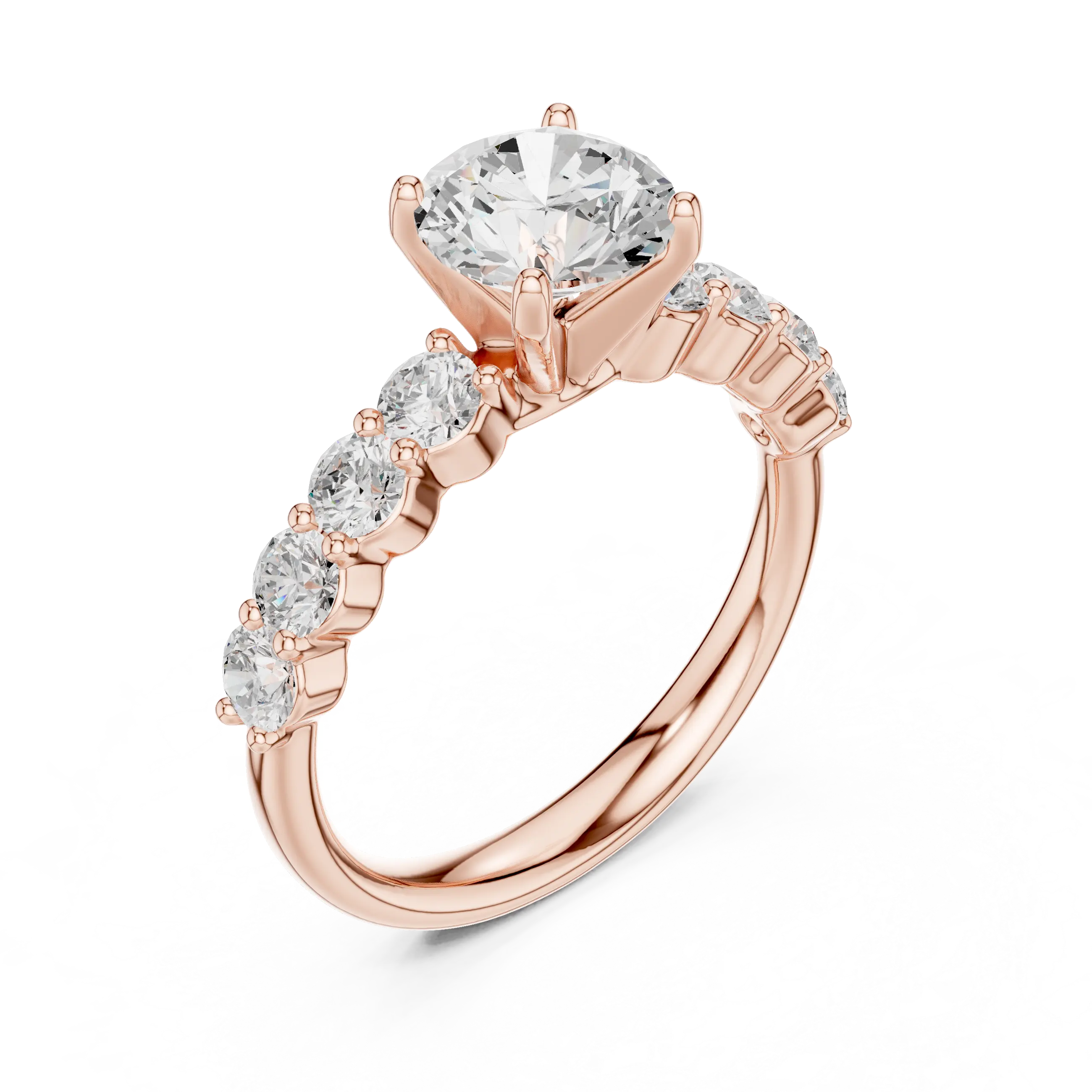 Round Diamond Shared-Prong Engagement Ring in 10k White Gold