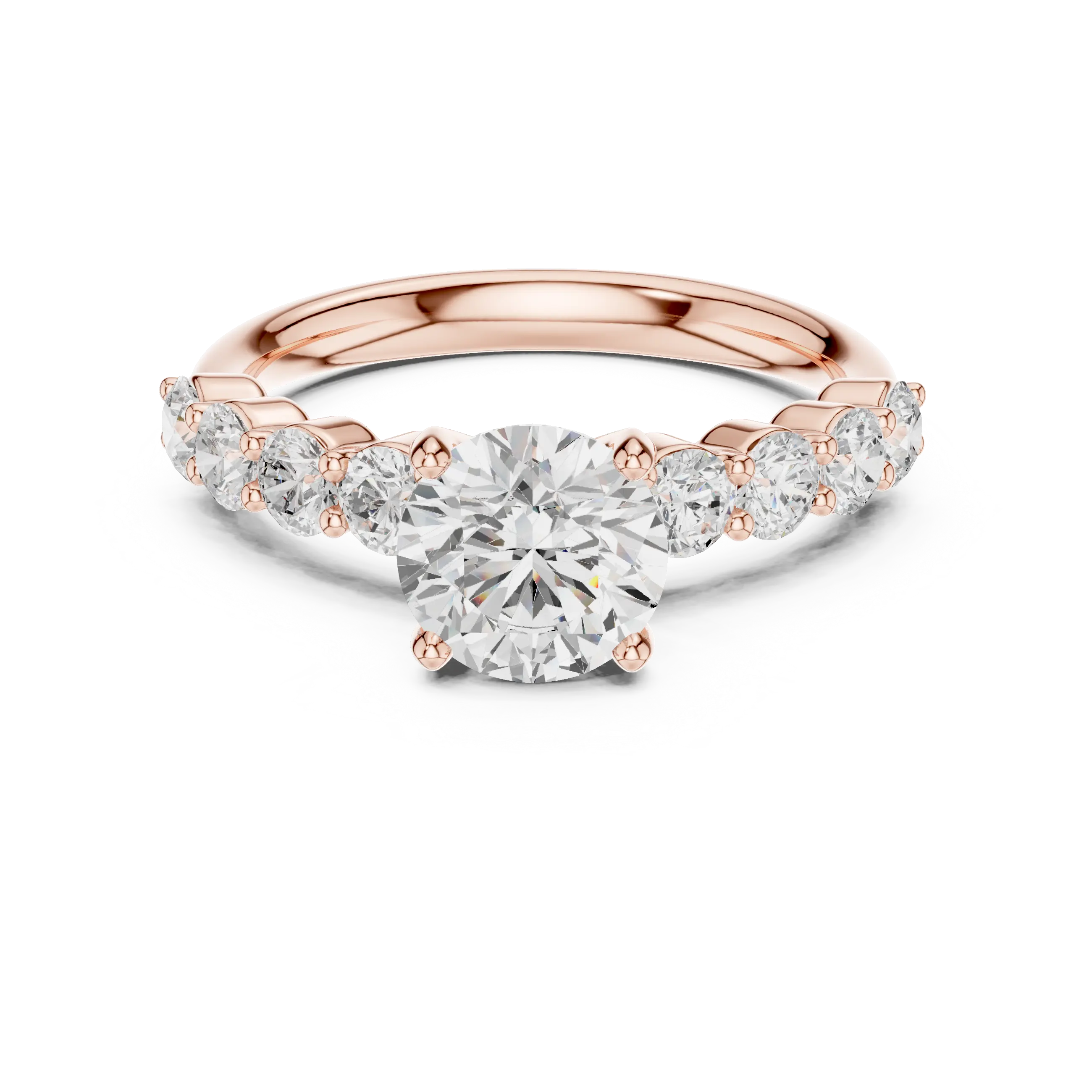 Round Diamond Shared-Prong Engagement Ring in 10k White Gold