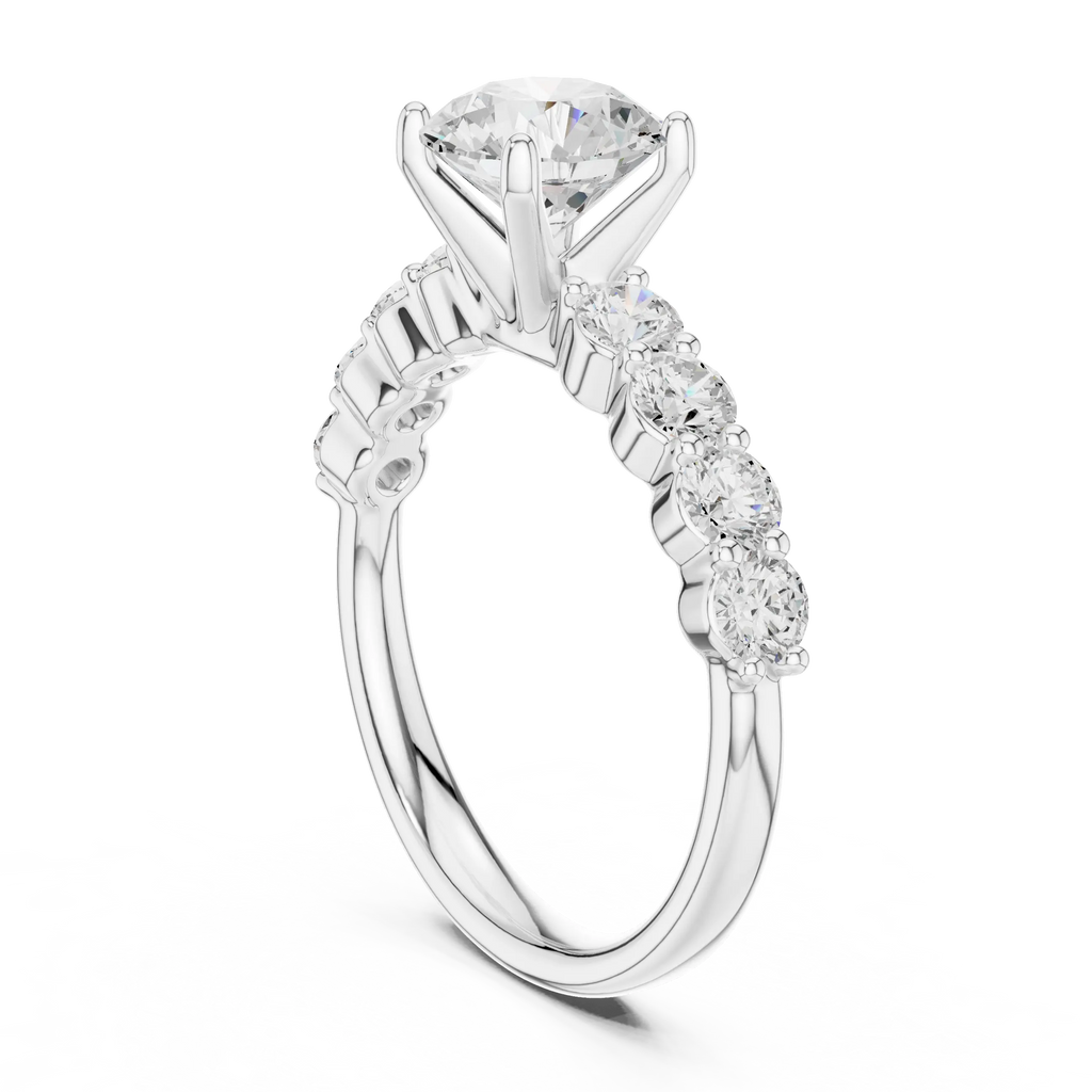 Round Diamond Shared-Prong Engagement Ring in 10k White Gold