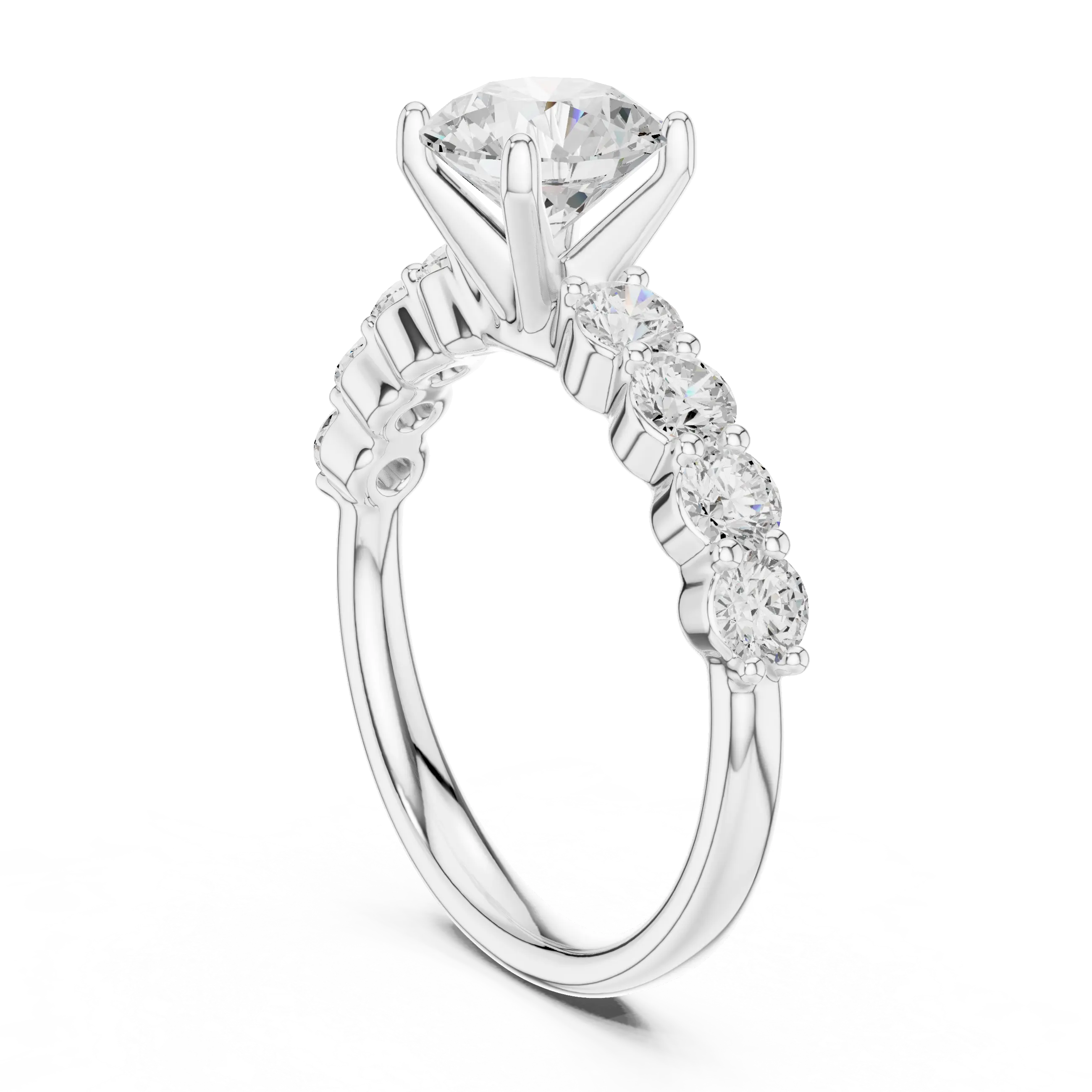 Round Diamond Shared-Prong Engagement Ring in 10k White Gold