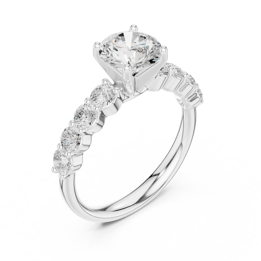 Round Diamond Shared-Prong Engagement Ring in 10k White Gold
