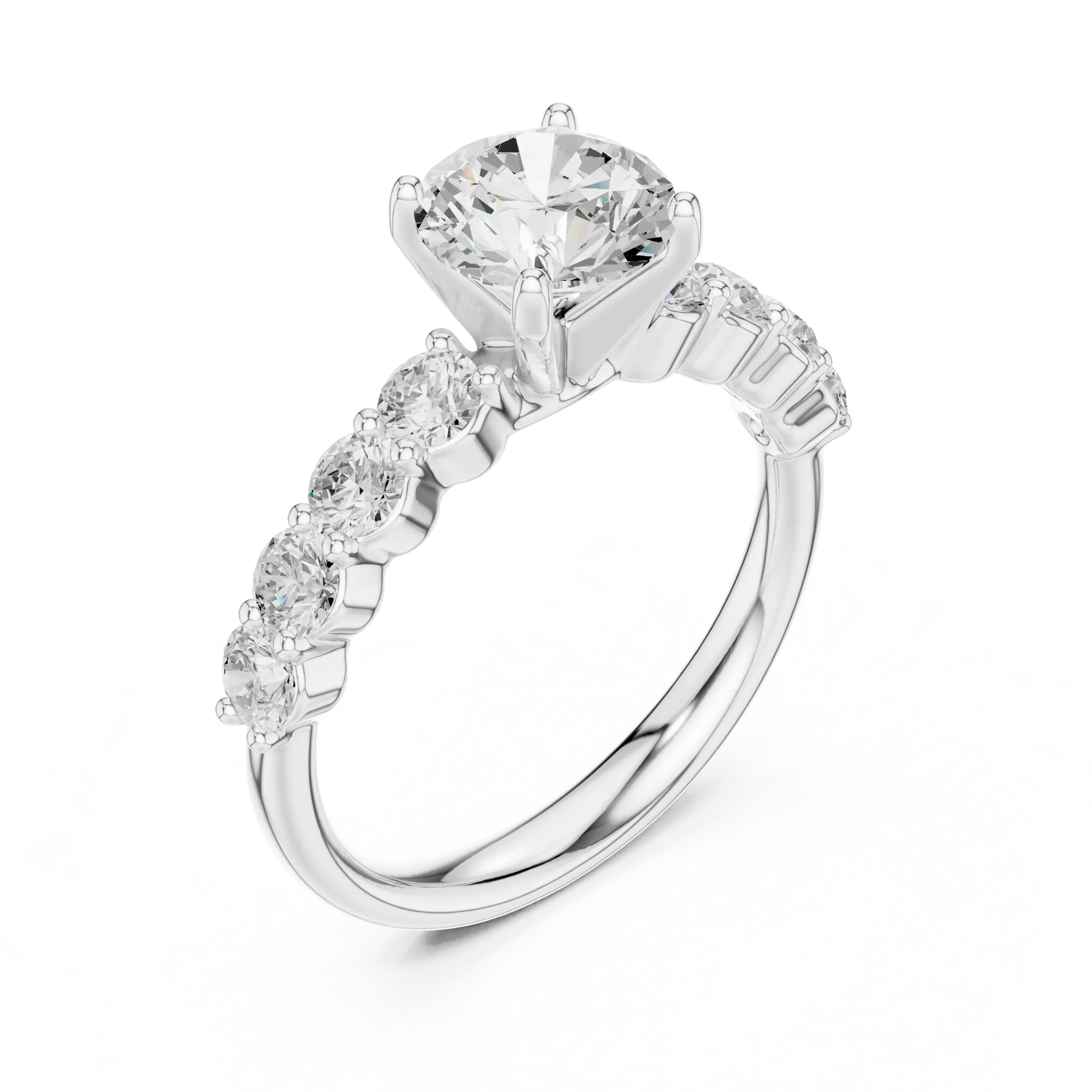 Round Diamond Shared-Prong Engagement Ring in 10k White Gold