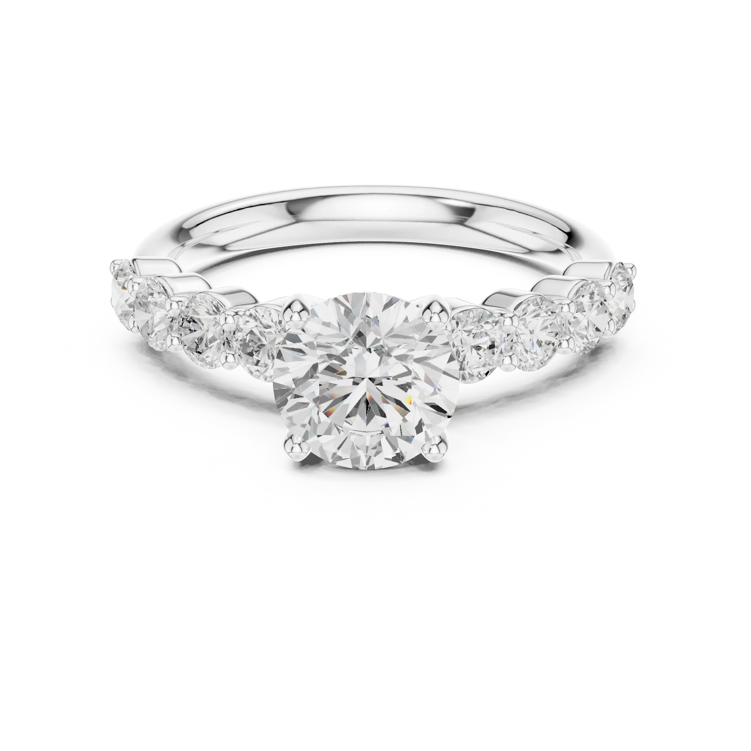 Round Diamond Shared-Prong Engagement Ring in 10k White Gold