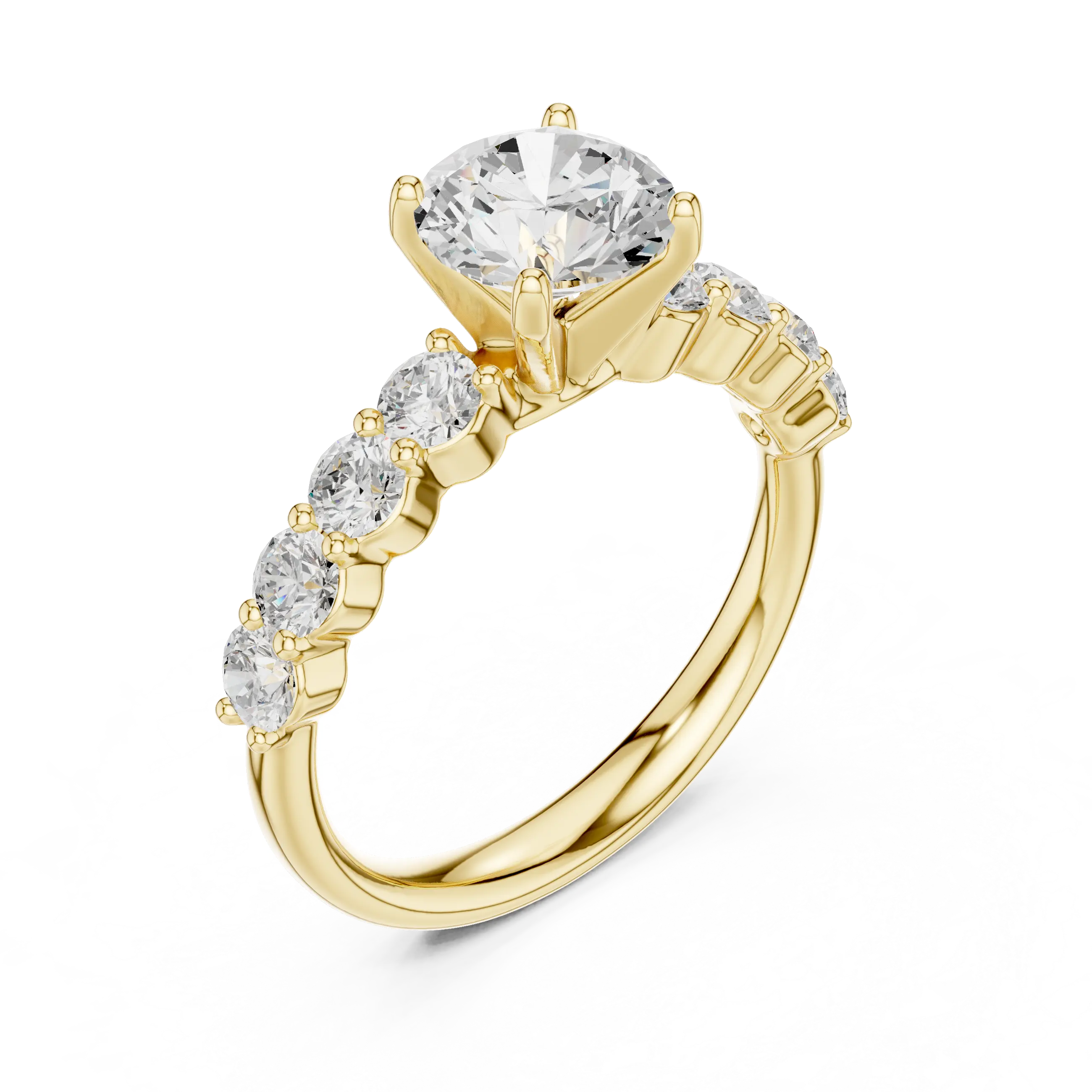 Round Diamond Shared-Prong Engagement Ring in 10k White Gold