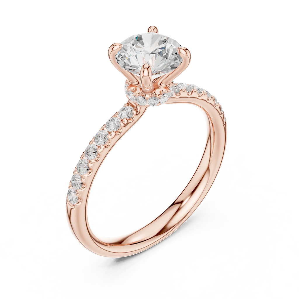 Round Diamond Hidden Halo Pavé Engagement Ring in 18k Yellow Gold