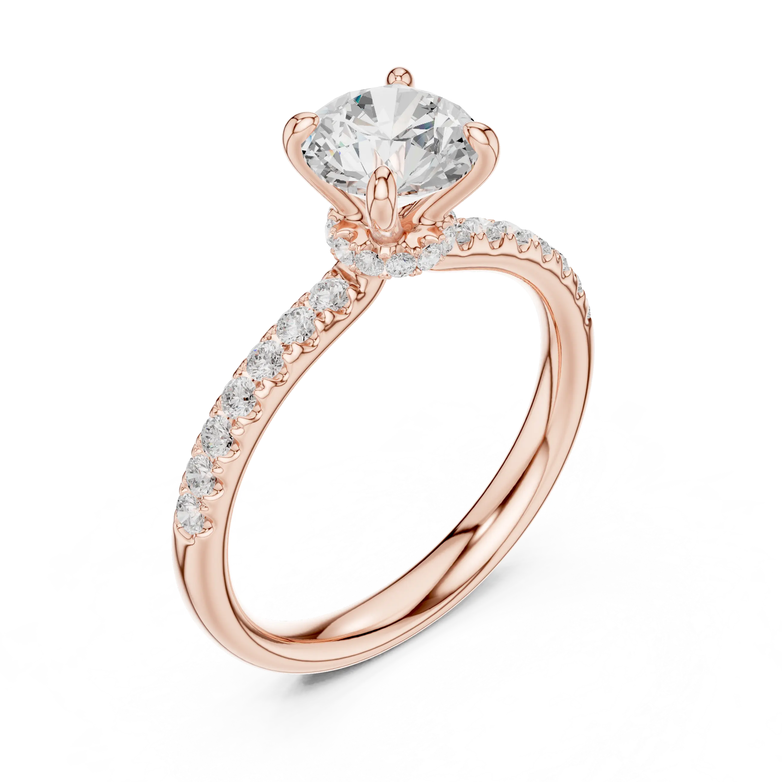 Round Diamond Hidden Halo Pavé Engagement Ring in 18k Yellow Gold