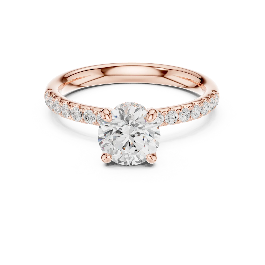Round Diamond Hidden Halo Pavé Engagement Ring in 18k Yellow Gold