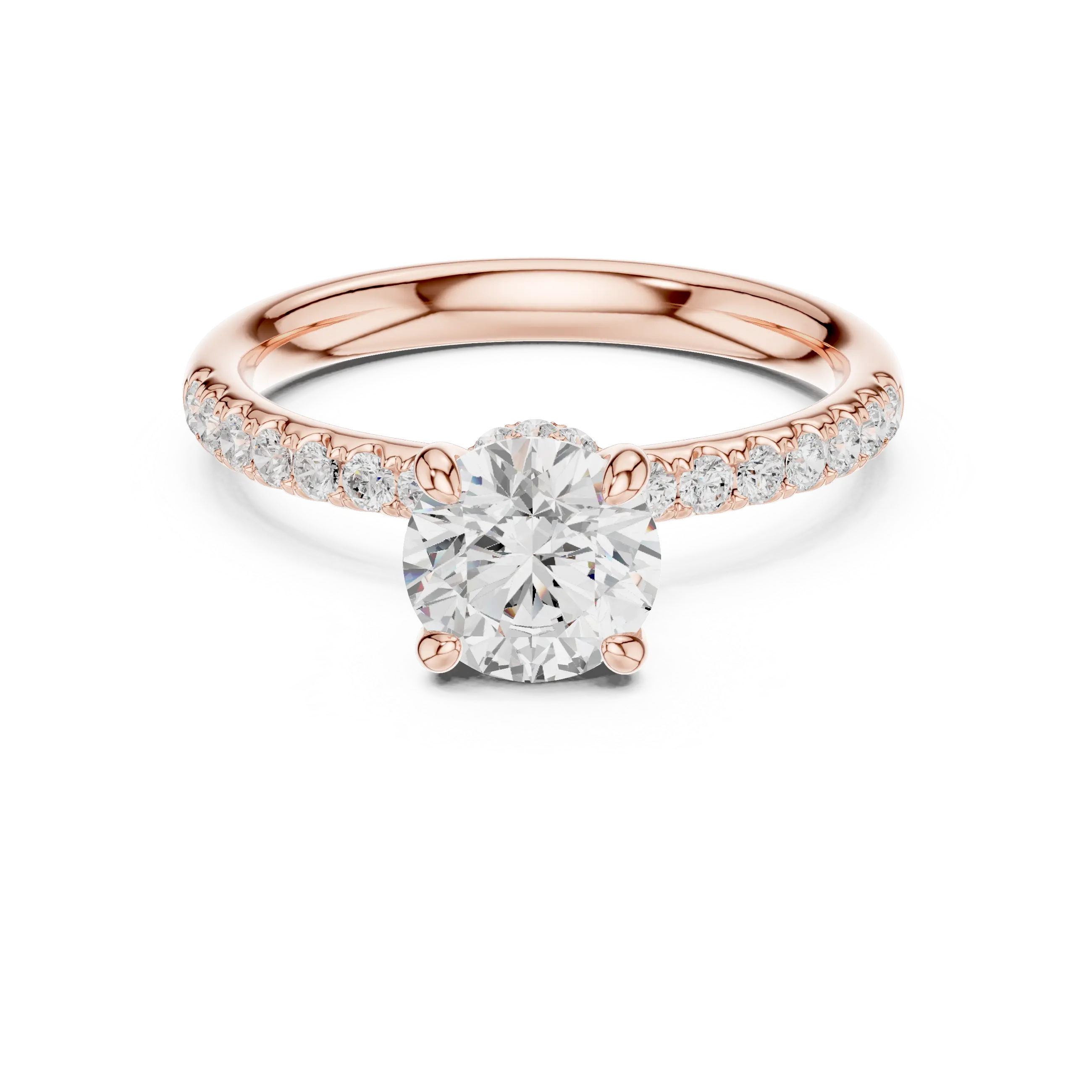 Round Diamond Hidden Halo Pavé Engagement Ring in 18k Yellow Gold