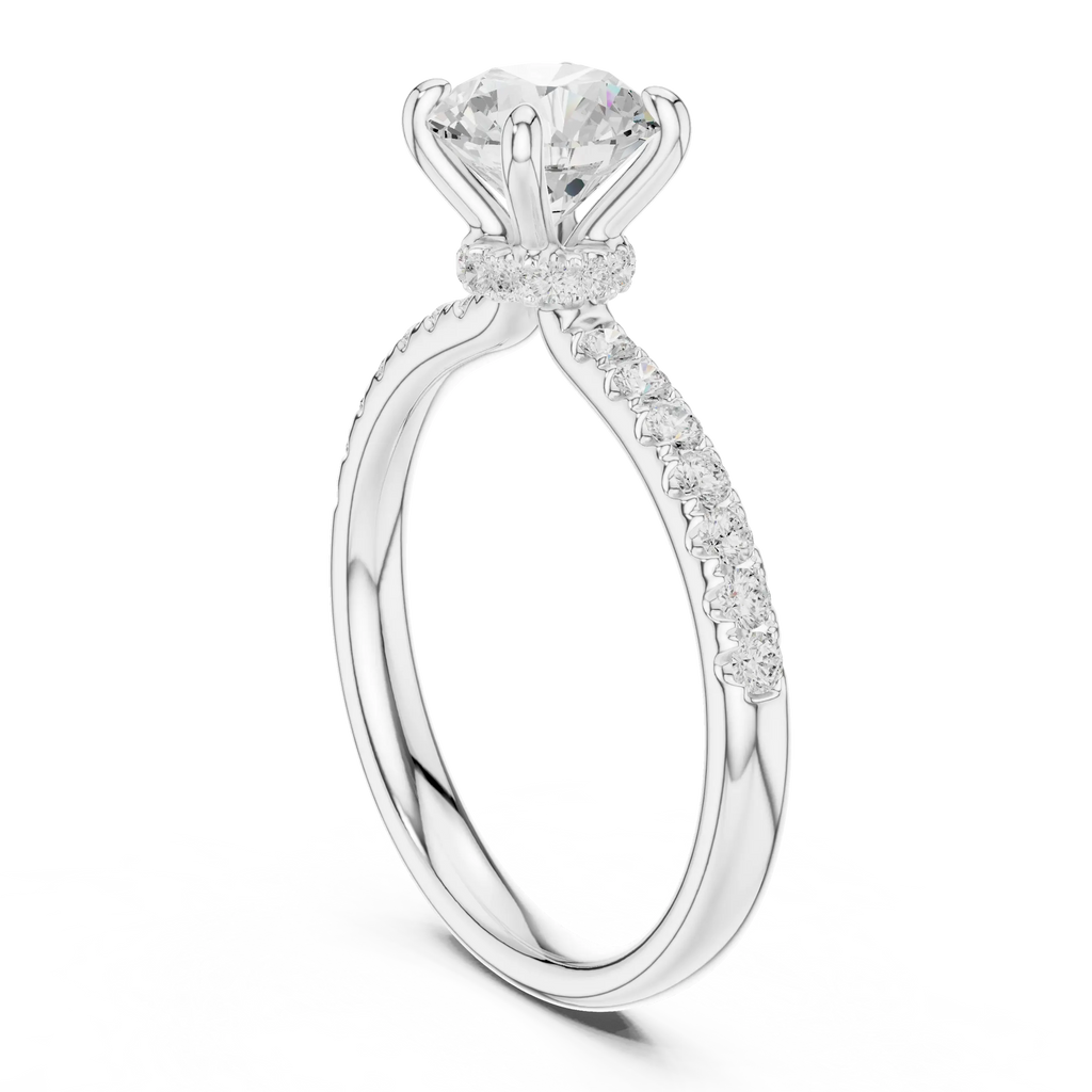 Round Diamond Hidden Halo Pavé Engagement Ring in 18k Yellow Gold