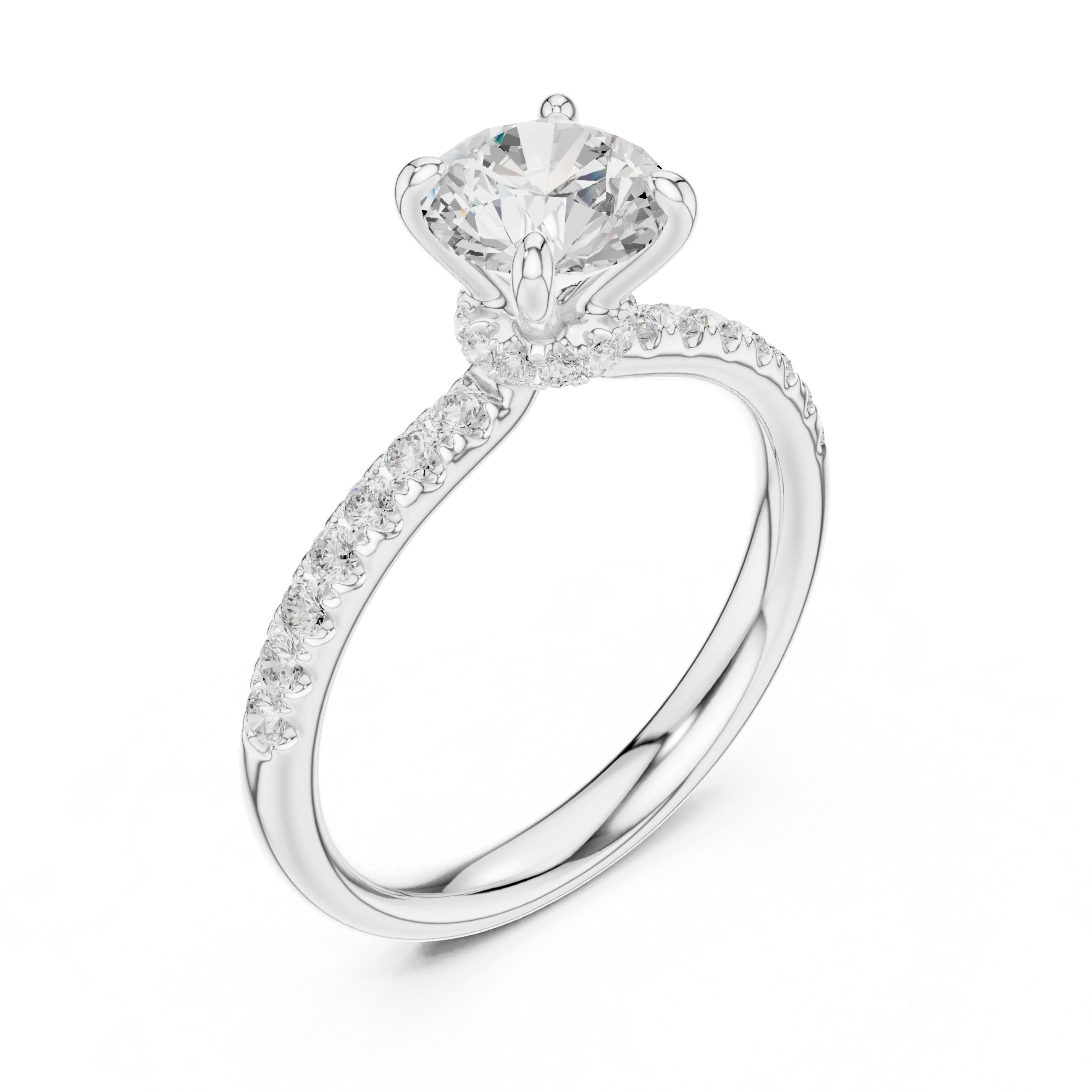 Round Diamond Hidden Halo Pavé Engagement Ring in 18k Yellow Gold
