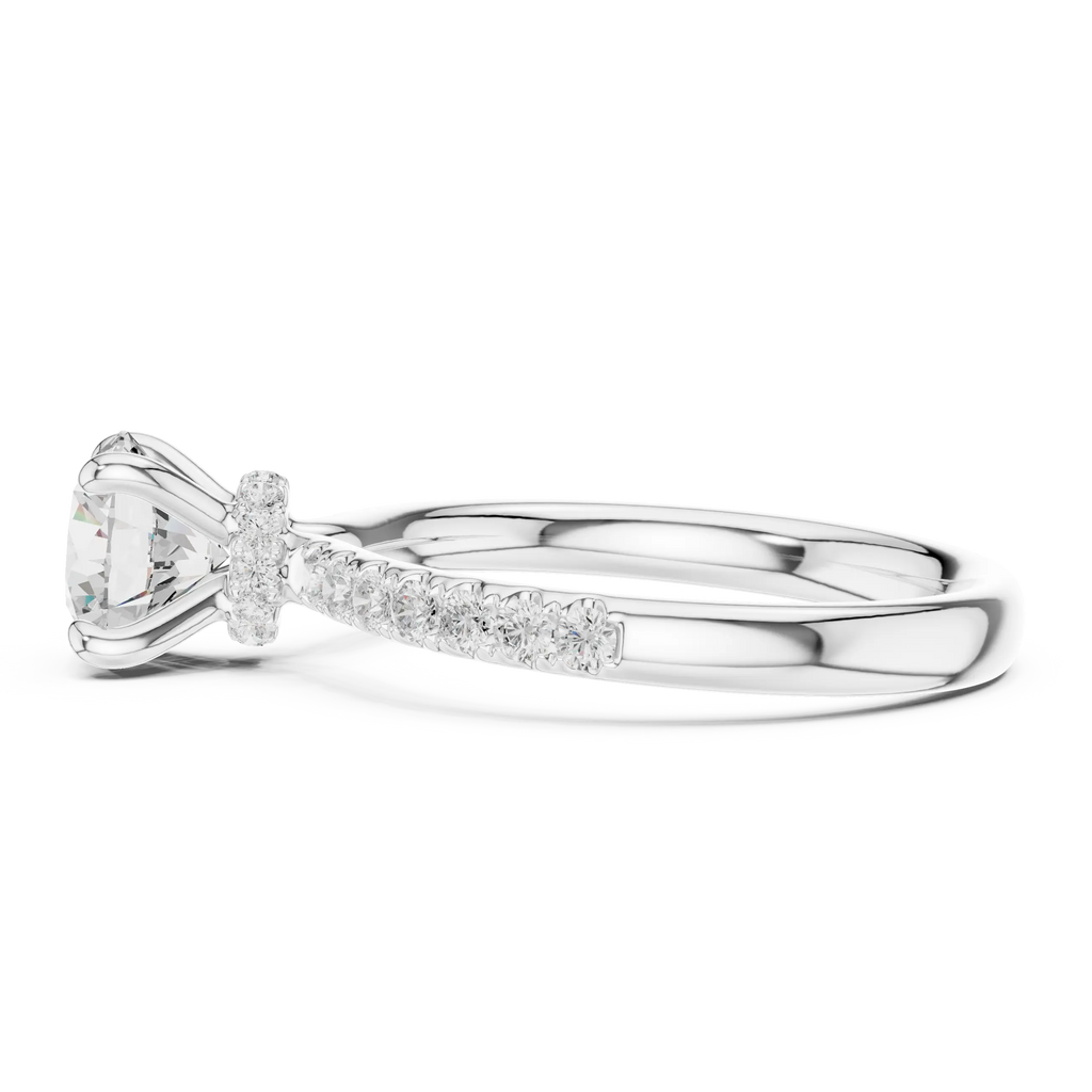 Round Diamond Hidden Halo Pavé Engagement Ring in 18k Yellow Gold