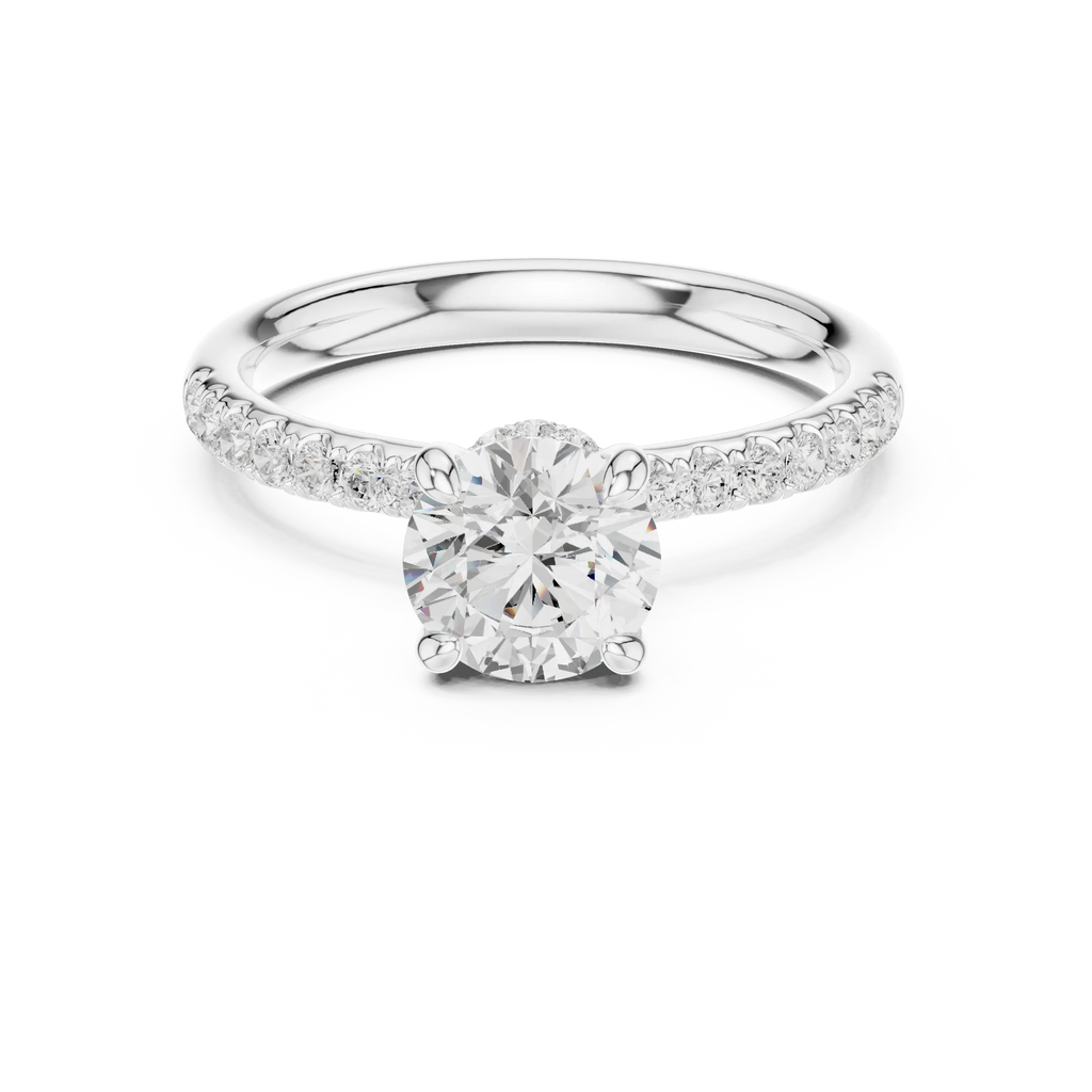 Round Diamond Hidden Halo Pavé Engagement Ring in 18k Yellow Gold