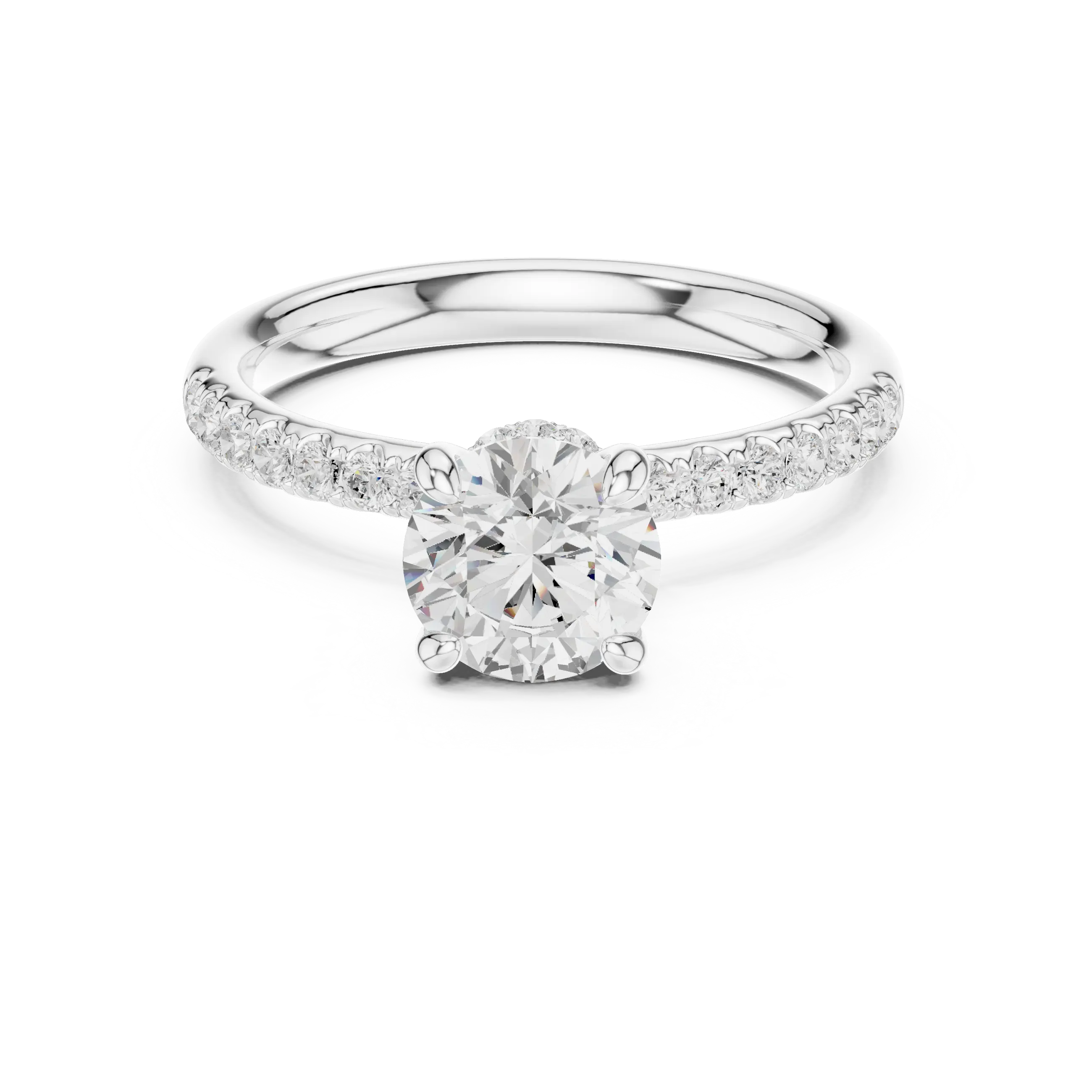 Round Diamond Hidden Halo Pavé Engagement Ring in 18k Yellow Gold