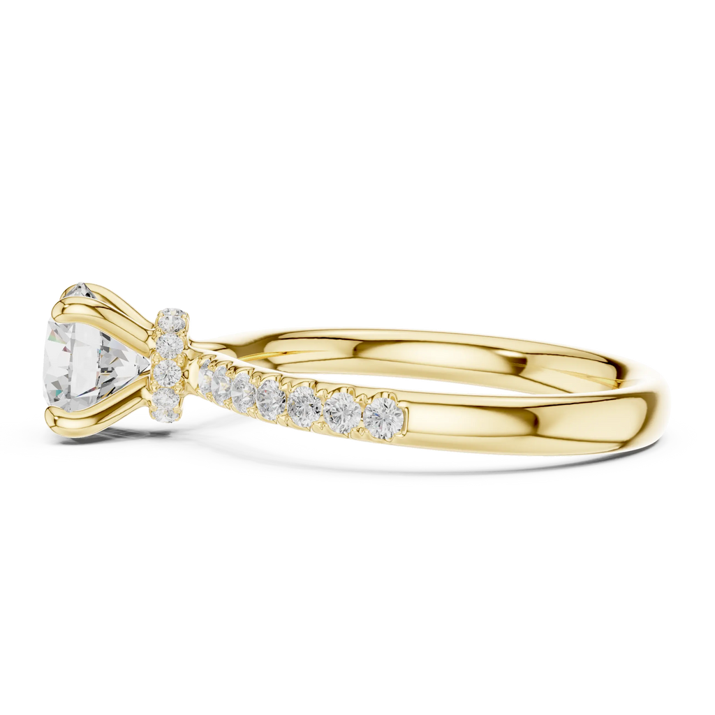 Round Diamond Hidden Halo Pavé Engagement Ring in 18k Yellow Gold