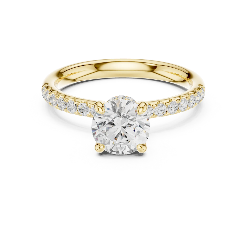 Round Diamond Hidden Halo Pavé Engagement Ring in 18k Yellow Gold