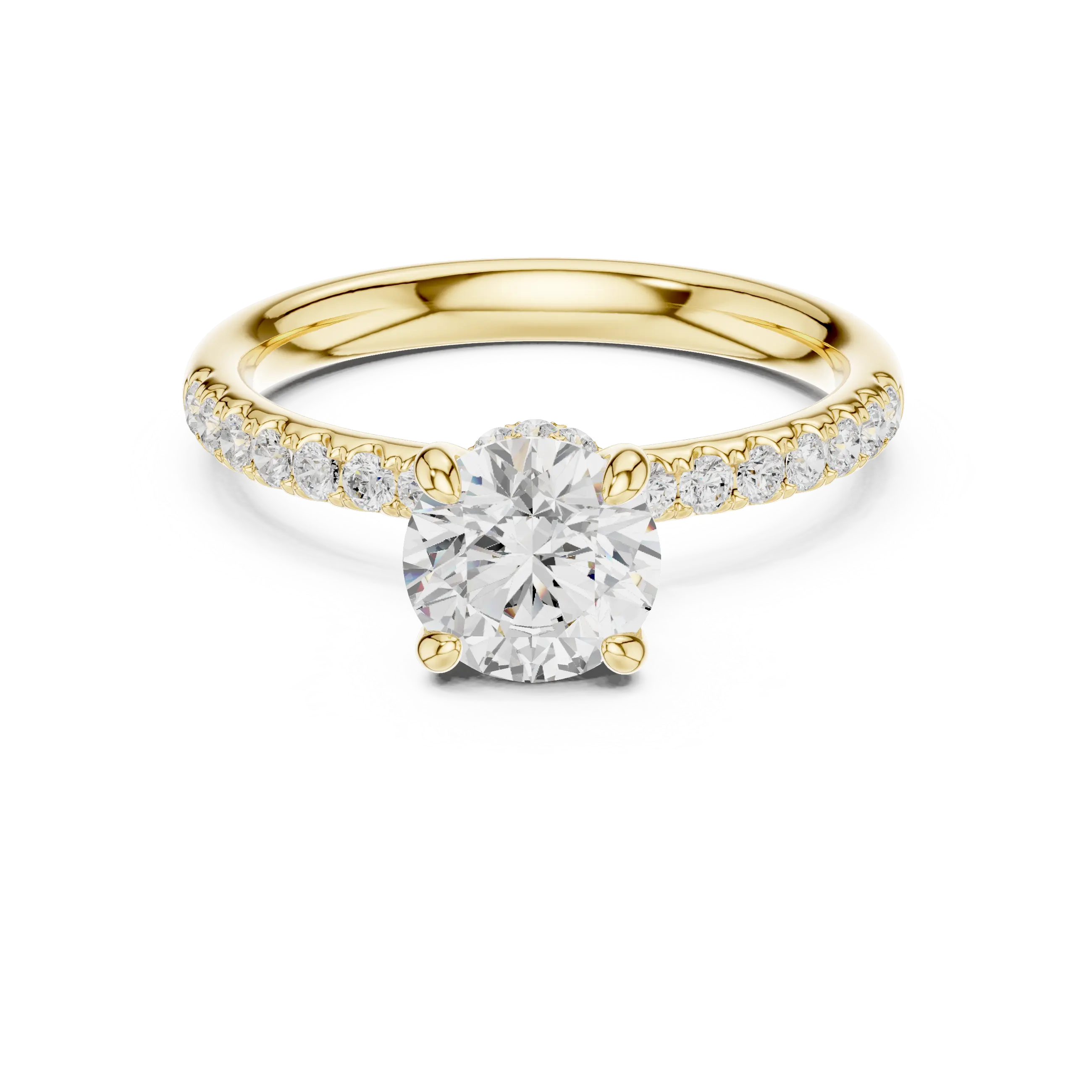 Round Diamond Hidden Halo Pavé Engagement Ring in 18k Yellow Gold