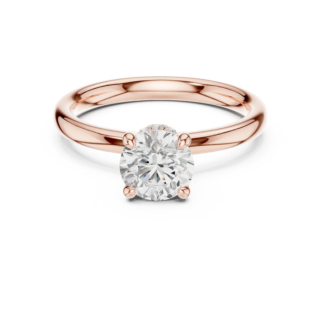 Round Lab Grown Diamond Hidden Halo Solitaire Ring in 14k Rose Gold