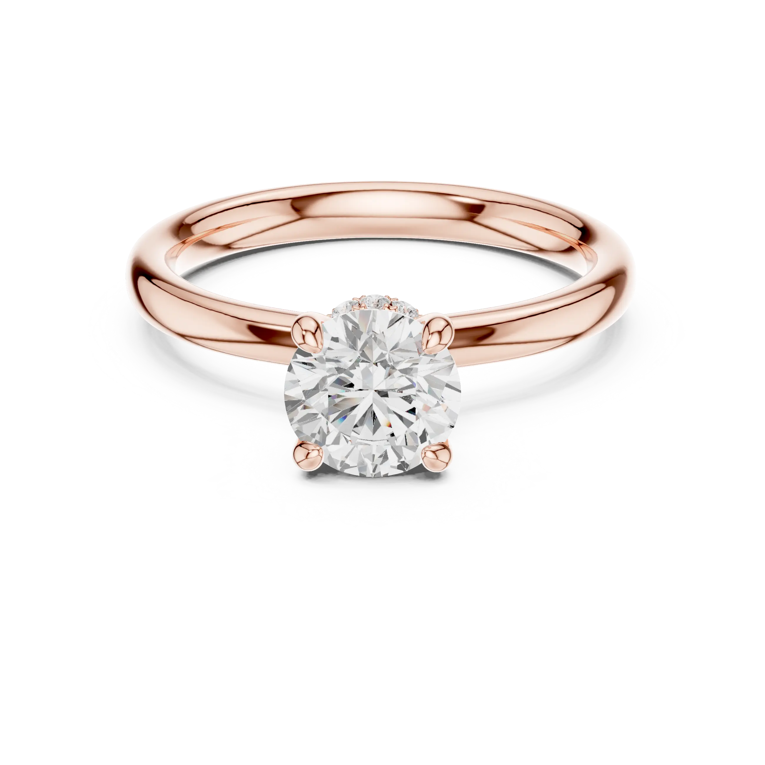 Round Lab Grown Diamond Hidden Halo Solitaire Ring in 14k Rose Gold