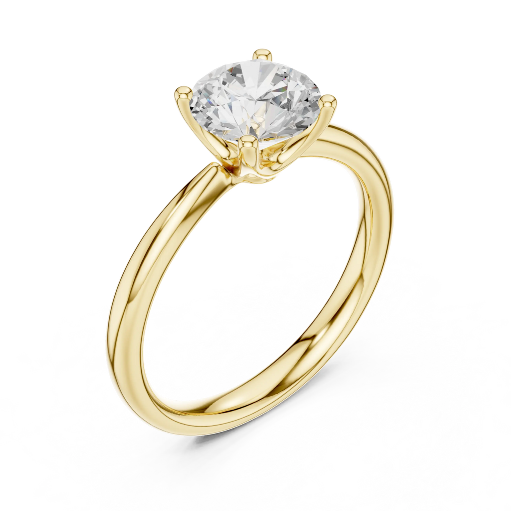 Round Brilliant Diamond Petal Solitaire Ring in 10k Yellow Gold