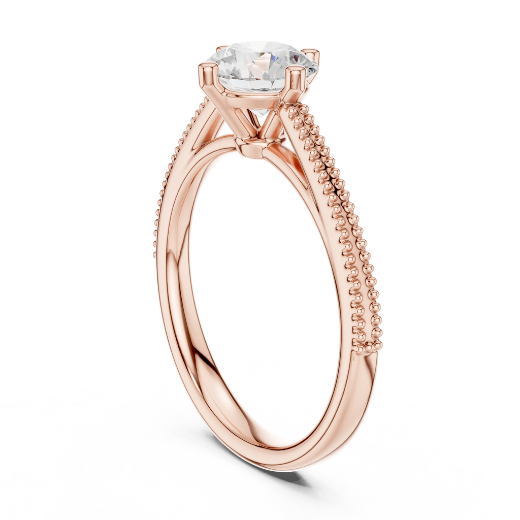 Round Diamond Milgrain-Beaded Engagement Ring in 18k Yellow Gold