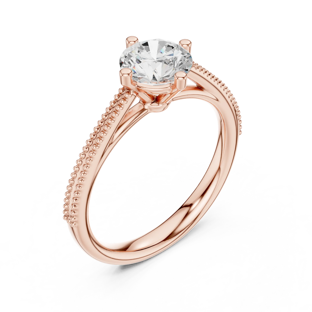 Round Diamond Milgrain-Beaded Engagement Ring in 18k Yellow Gold