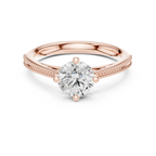 Round Diamond Milgrain-Beaded Engagement Ring in 18k Yellow Gold