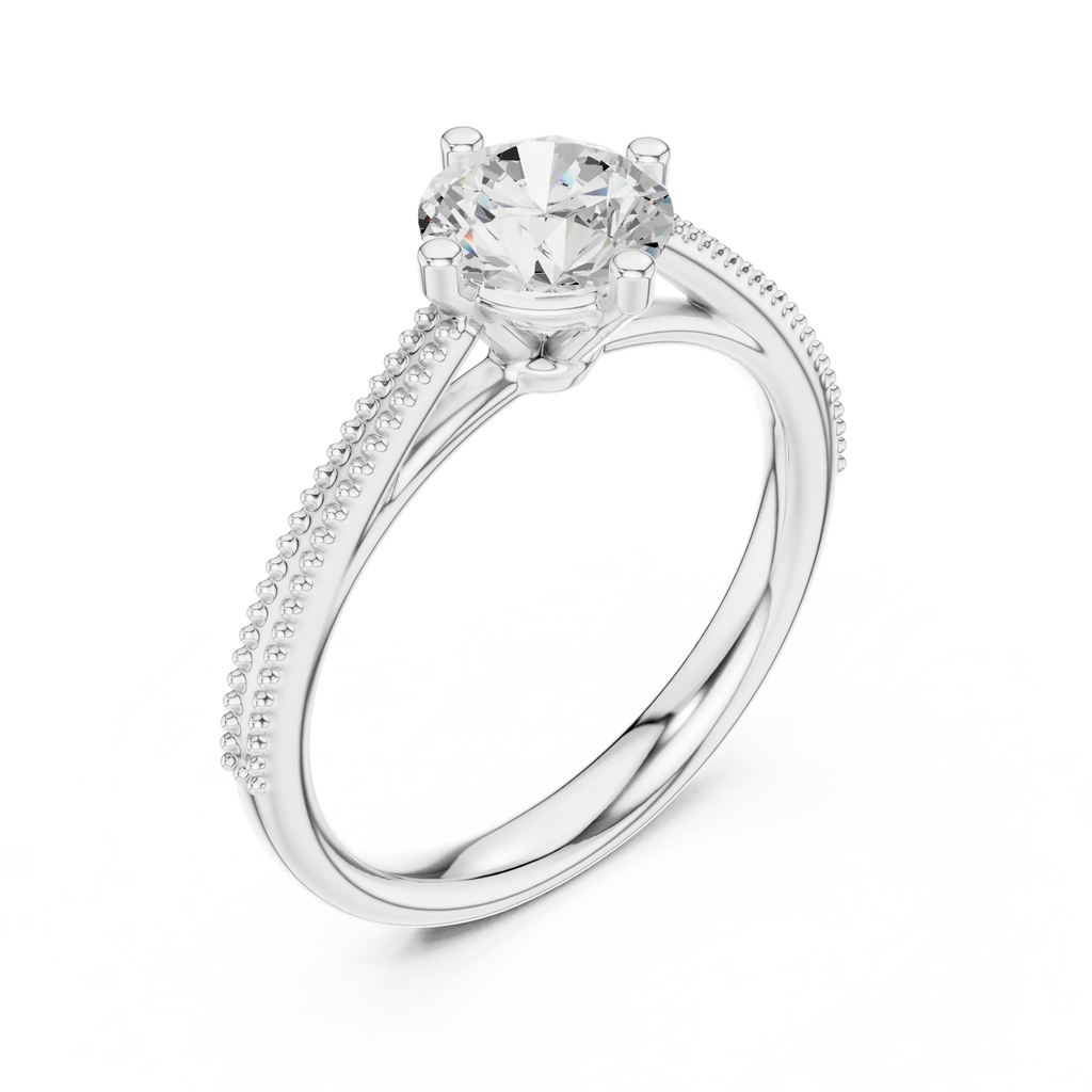 Round Diamond Milgrain-Beaded Engagement Ring in 18k Yellow Gold