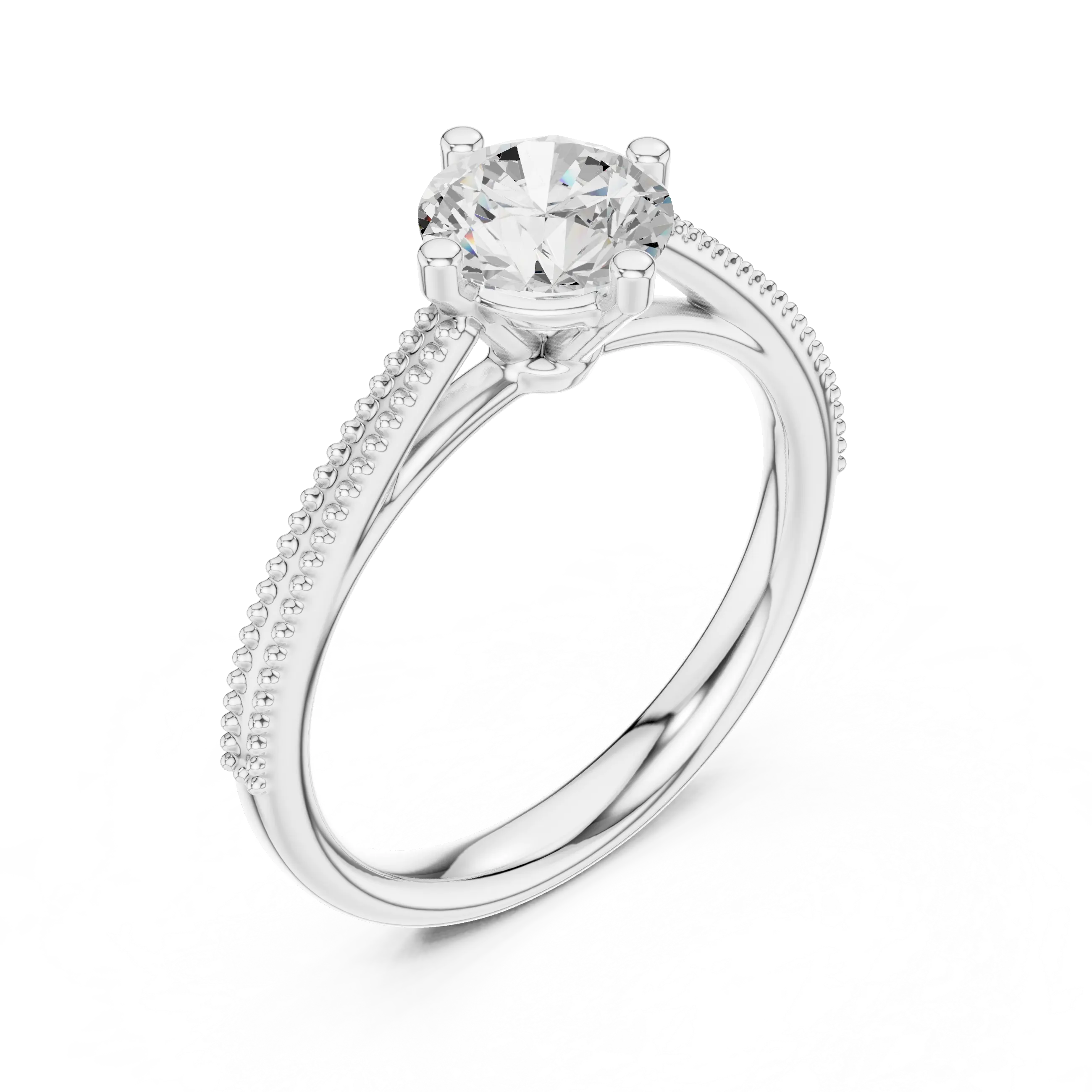 Round Diamond Milgrain-Beaded Engagement Ring in 18k Yellow Gold