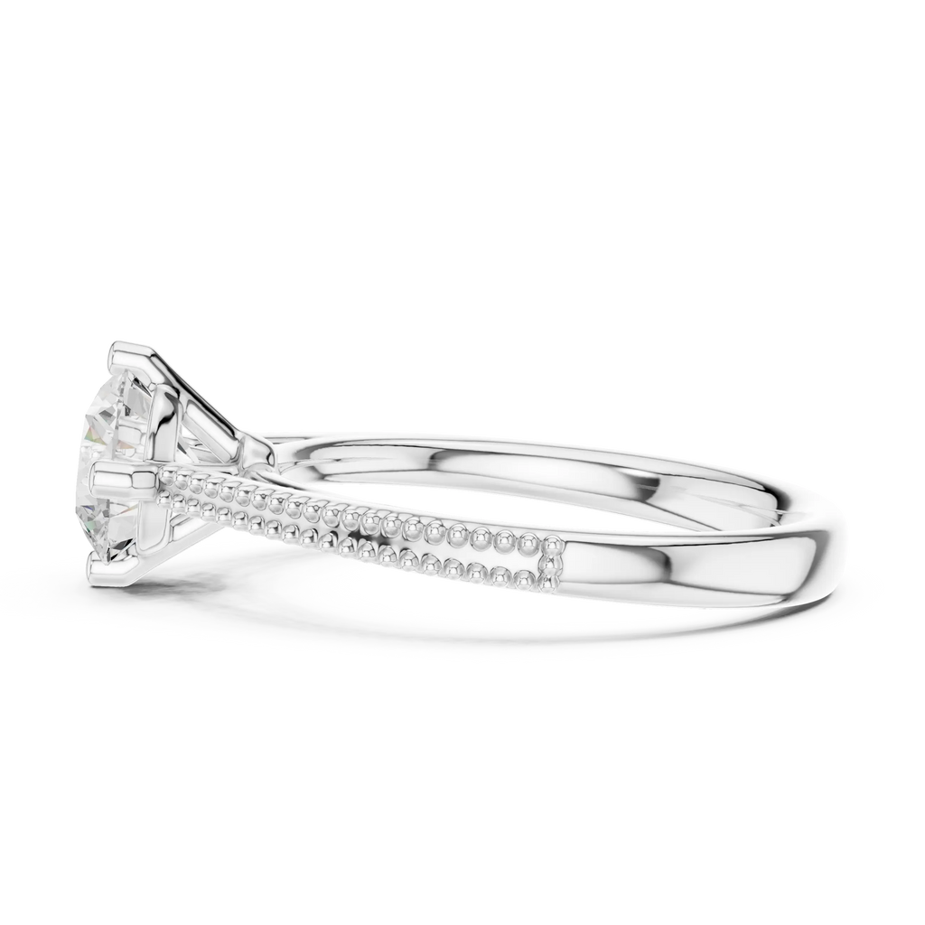 Round Diamond Milgrain-Beaded Engagement Ring in 18k Yellow Gold