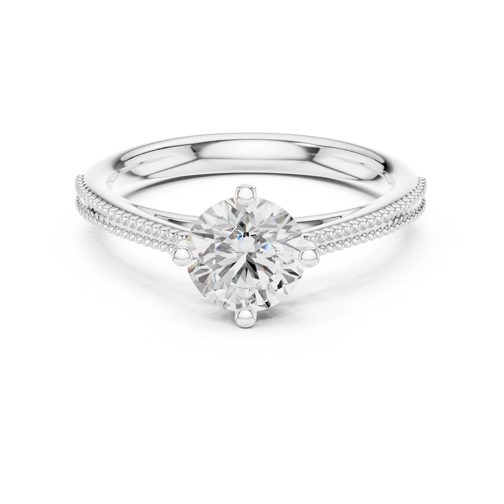 Round Diamond Milgrain-Beaded Engagement Ring in 18k Yellow Gold