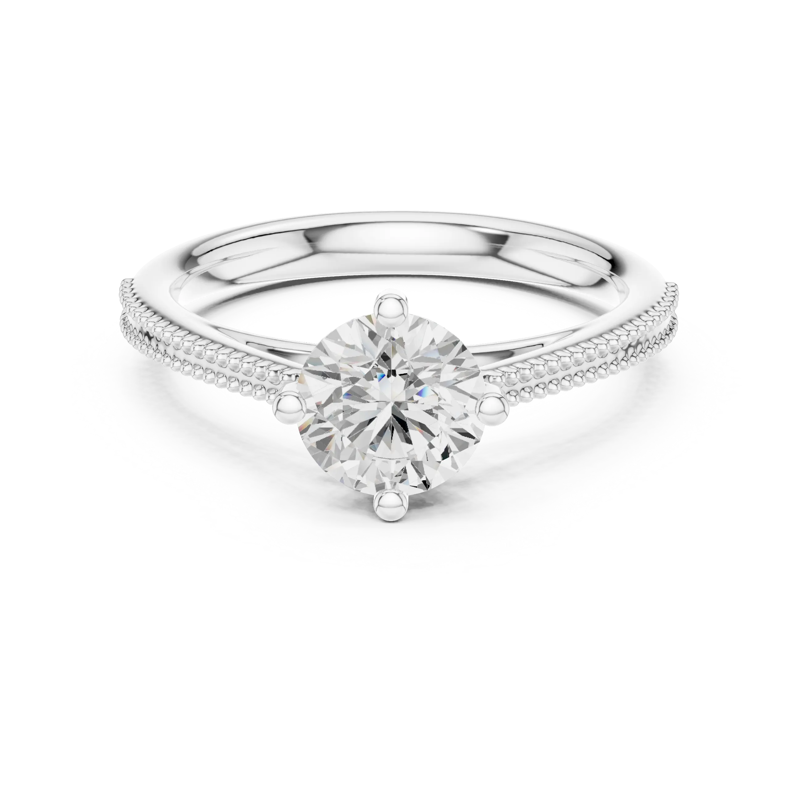 Round Diamond Milgrain-Beaded Engagement Ring in 18k Yellow Gold