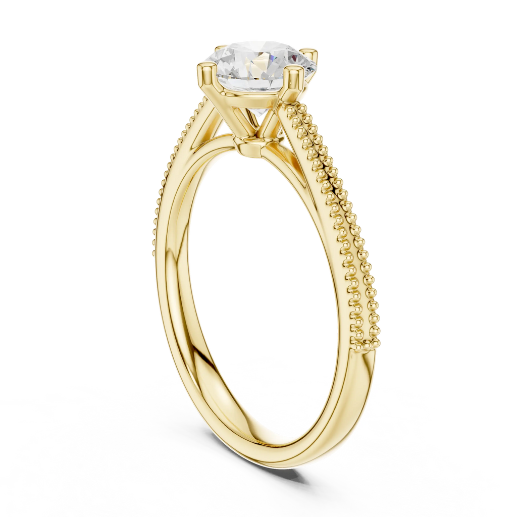 Round Diamond Milgrain-Beaded Engagement Ring in 18k Yellow Gold
