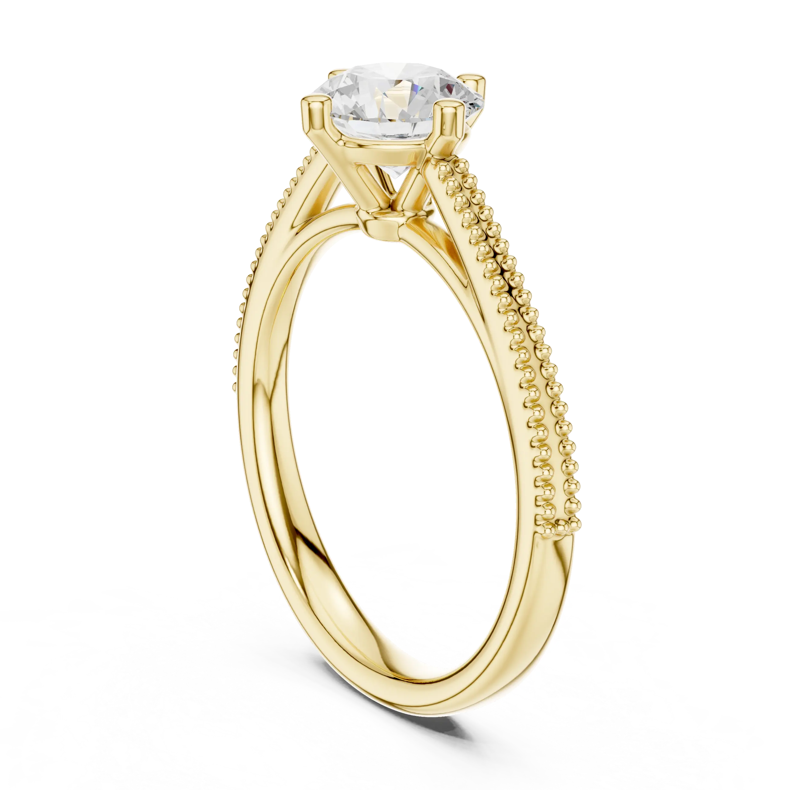 Round Diamond Milgrain-Beaded Engagement Ring in 18k Yellow Gold