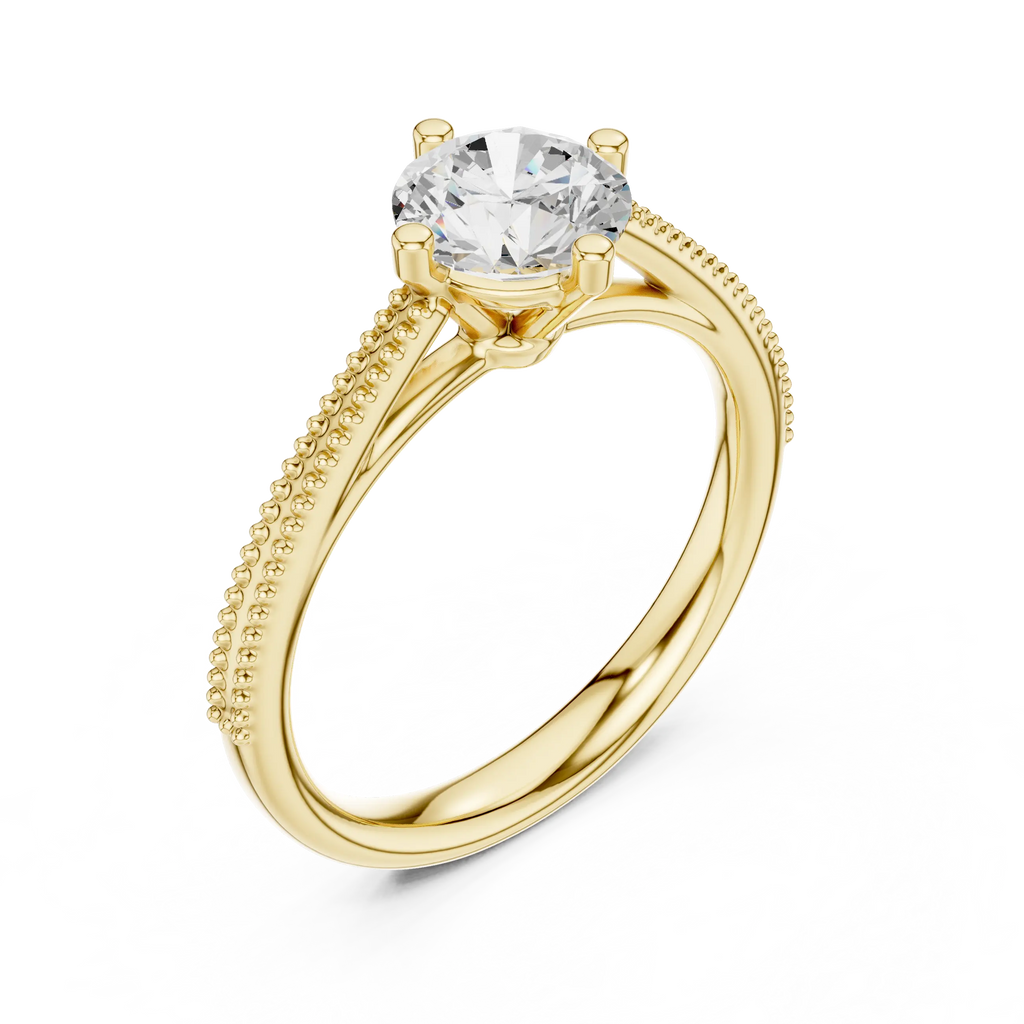 Round Diamond Milgrain-Beaded Engagement Ring in 18k Yellow Gold